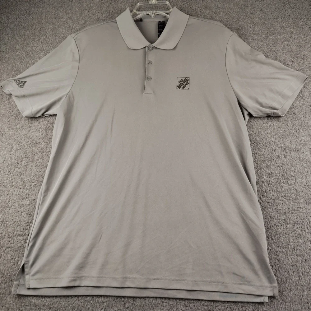 Adidas Polo Shirt Mens XL Gray Home Depot Logo Short Sleeve Performance